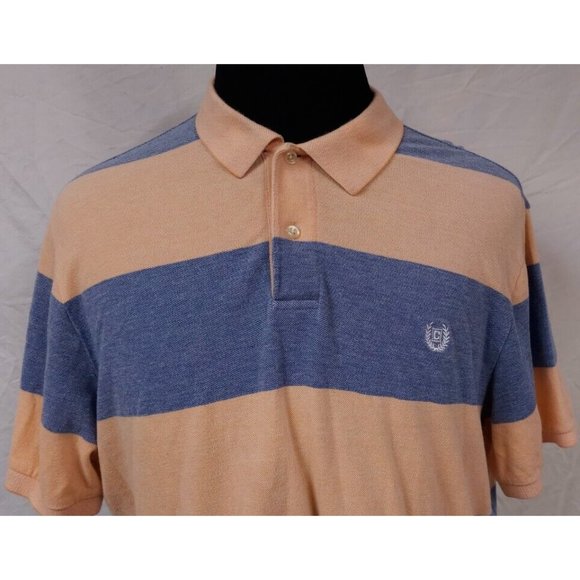 Chaps Natural Stretch Mens XL orange Blue Striped Short Sleeve Logo Polo Shirt - Picture 4 of 12